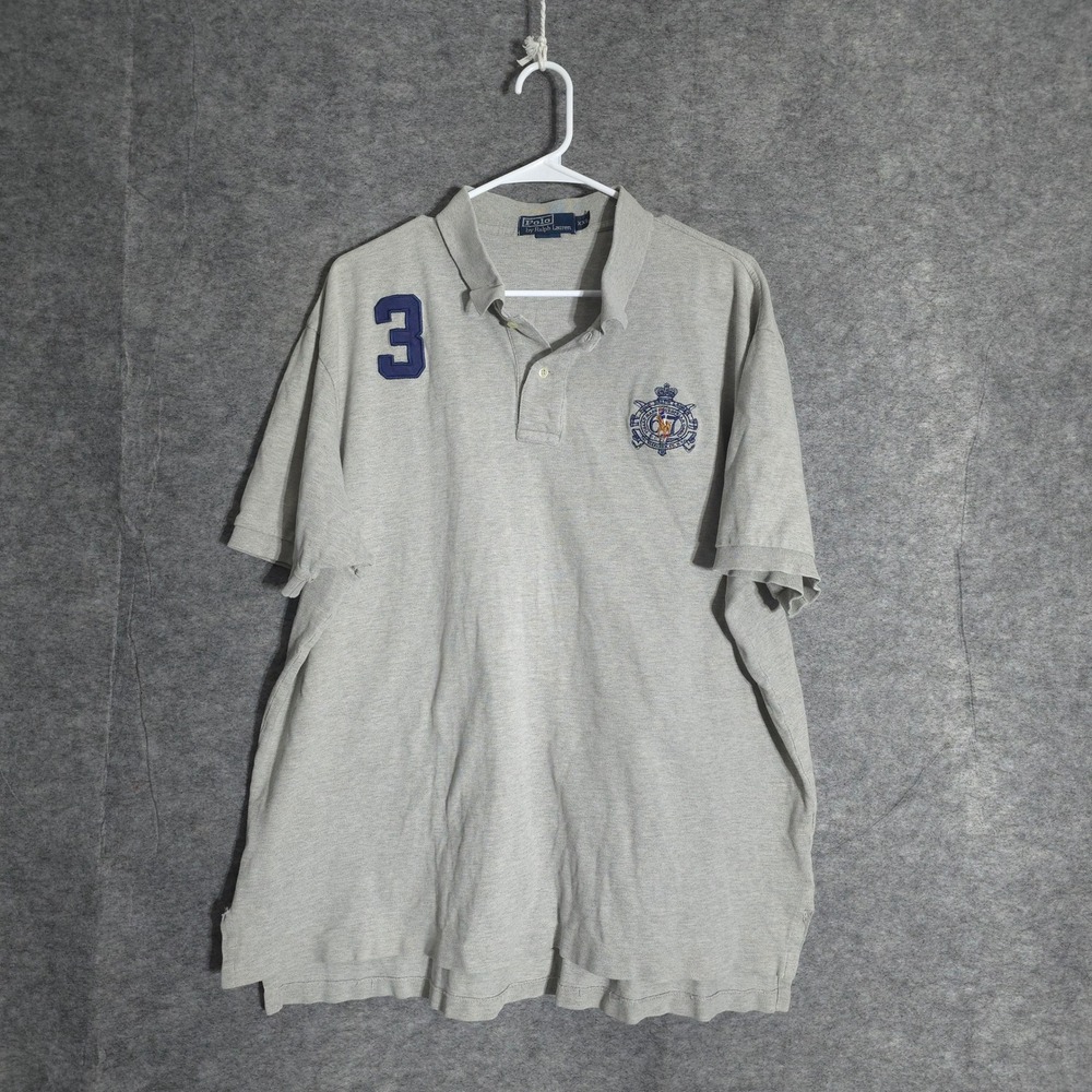 Polo Ralph Lauren Polo Shirt Mens XXL Gray Crest Logo 3 Big Pony Casual Wear Top
